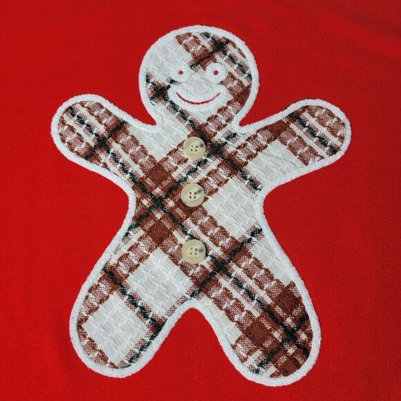 Jane and Delancey Red Festive Holiday Christmas Gingerbread Man Sweatshirt Large - Picture 3 of 11